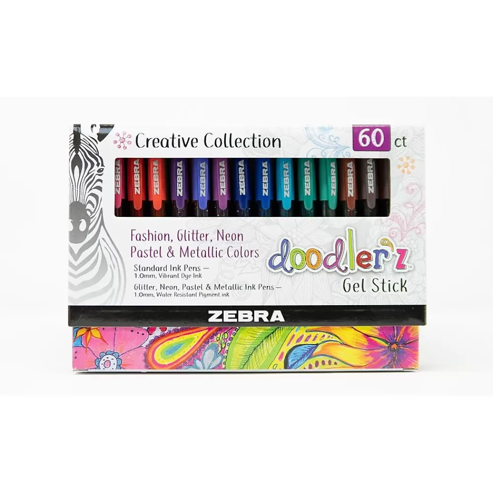 Zebra Pens<doodler'z Gel Pen, Medium Point, 1.0mm, Assorted Ink, 60 Pack (41960)