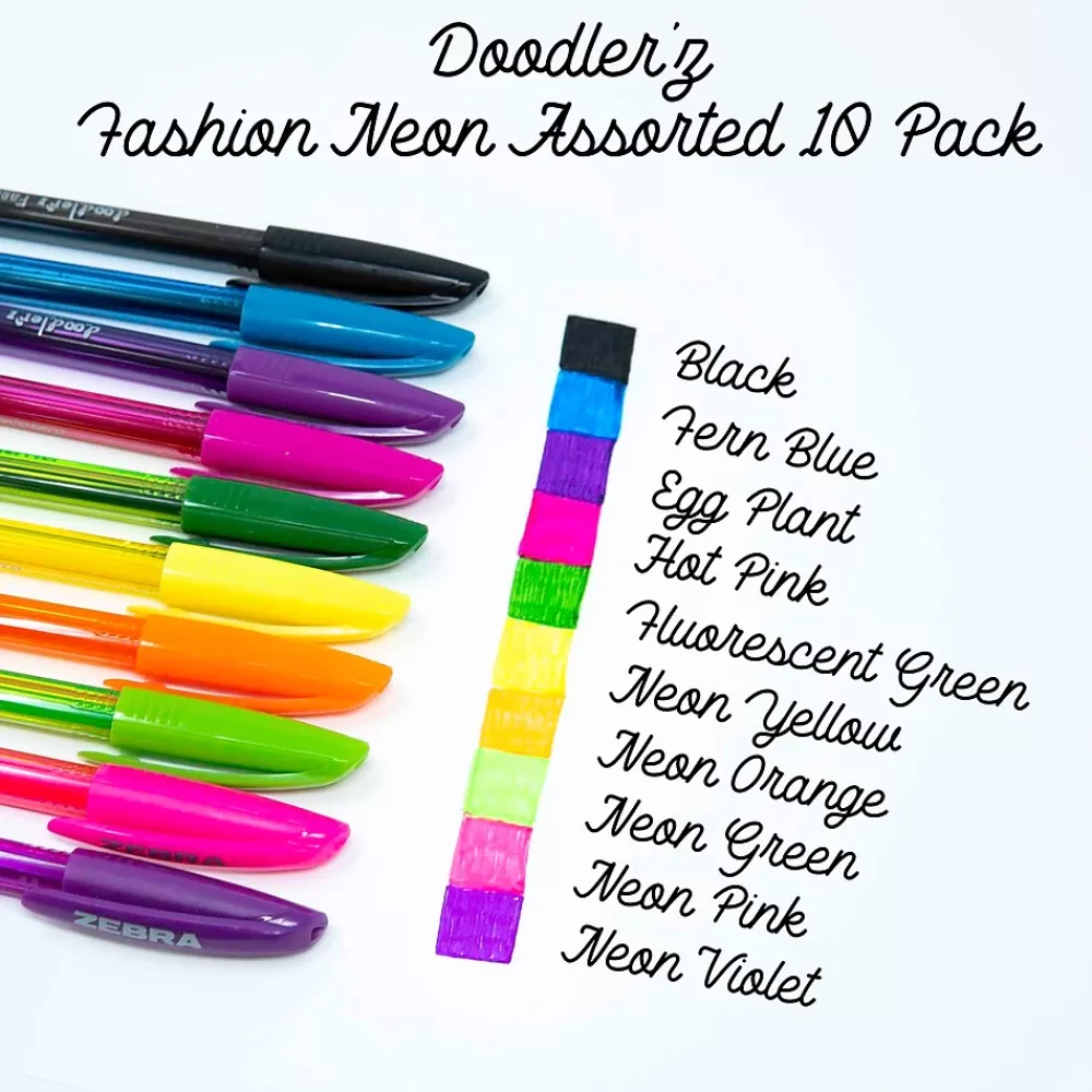Zebra Pens<doodler'z Gel Pen, Medium Point, 1.0mm, Assorted Ink, 10 Pack (41810)