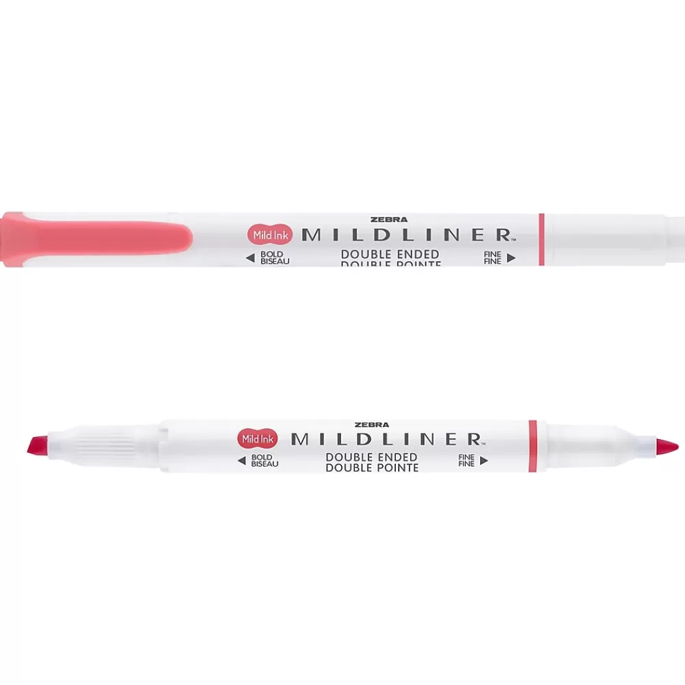 Zebra Highlighters<MILDLINER Double-Ended Creative Highlighter, Chisel/Bullet Tip, Red, 6/Pack (78130R)