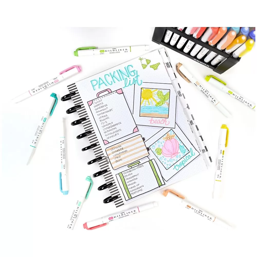 Zebra Highlighters<MILDLINER Double-Ended Creative Highlighter, Chisel/Bullet Tip, Red, 6/Pack (78130R)