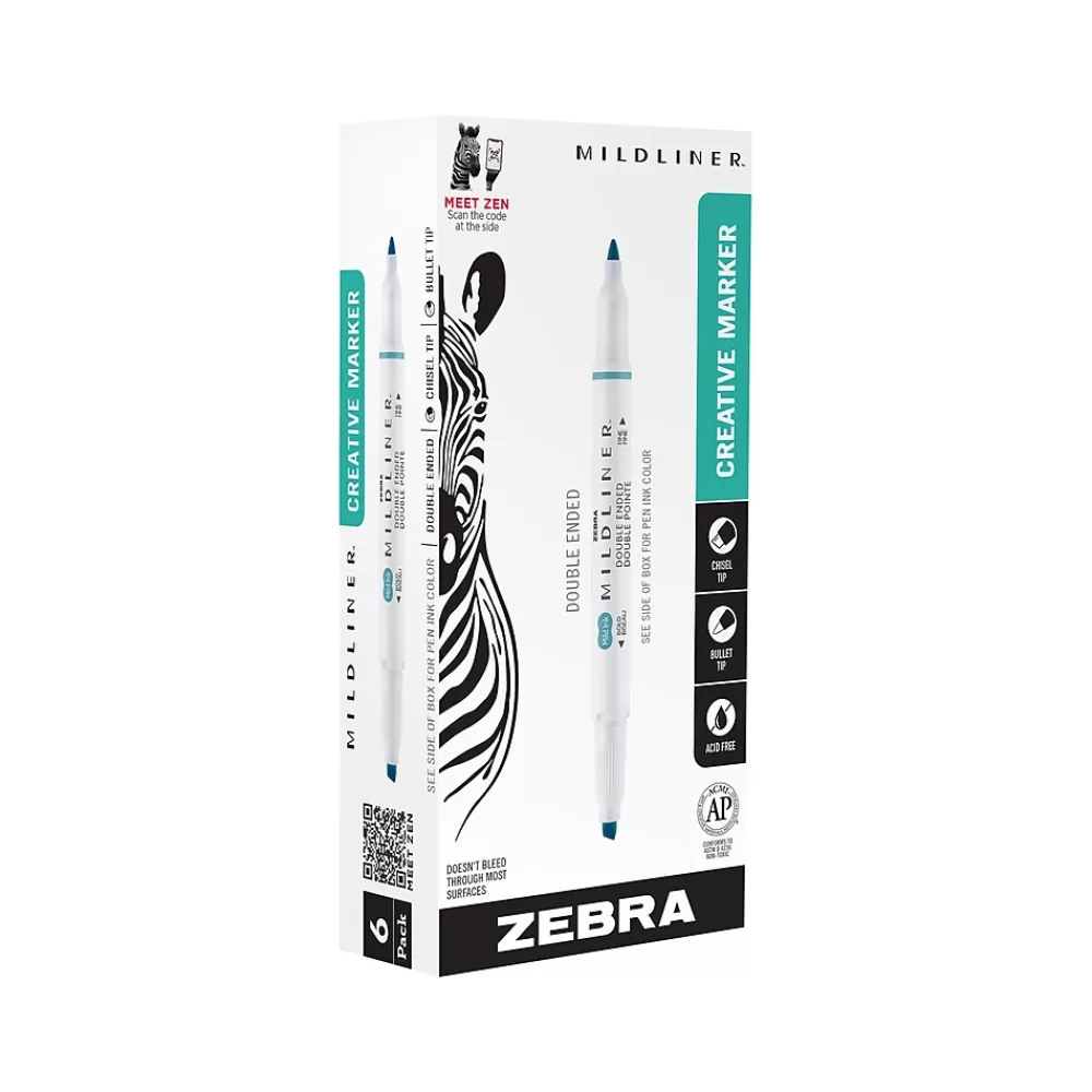 Zebra Highlighters<MILDLINER Double-Ended Creative Highlighter, Chisel/Bullet Tip, Smoke Blue, 6/Pack (78420R)
