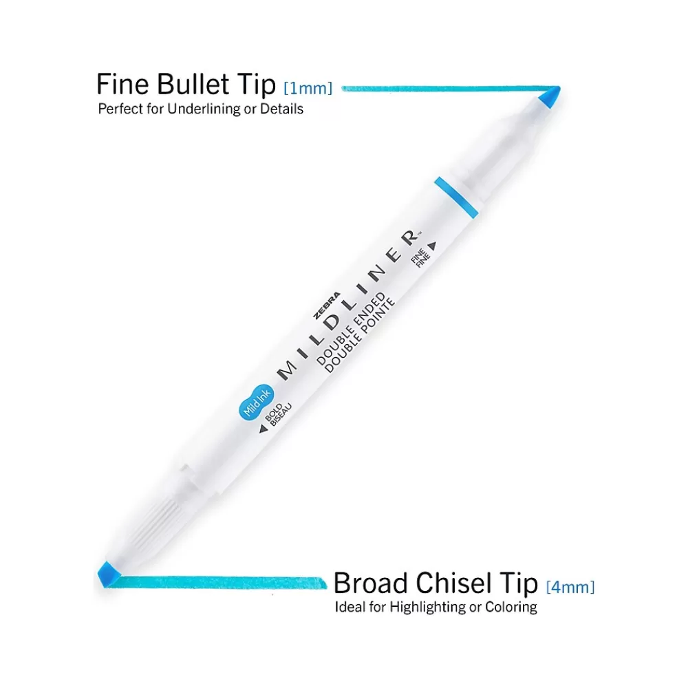 Zebra Highlighters<MILDLINER Double-Ended Creative Highlighter, Chisel/Bullet Tip, Smoke Blue, 6/Pack (78420R)