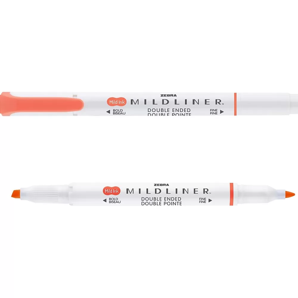 Zebra Highlighters<MILDLINER Double-Ended Creative Highlighter, Chisel/Bullet Tip, Vermilion, 6/Pack (78230R)