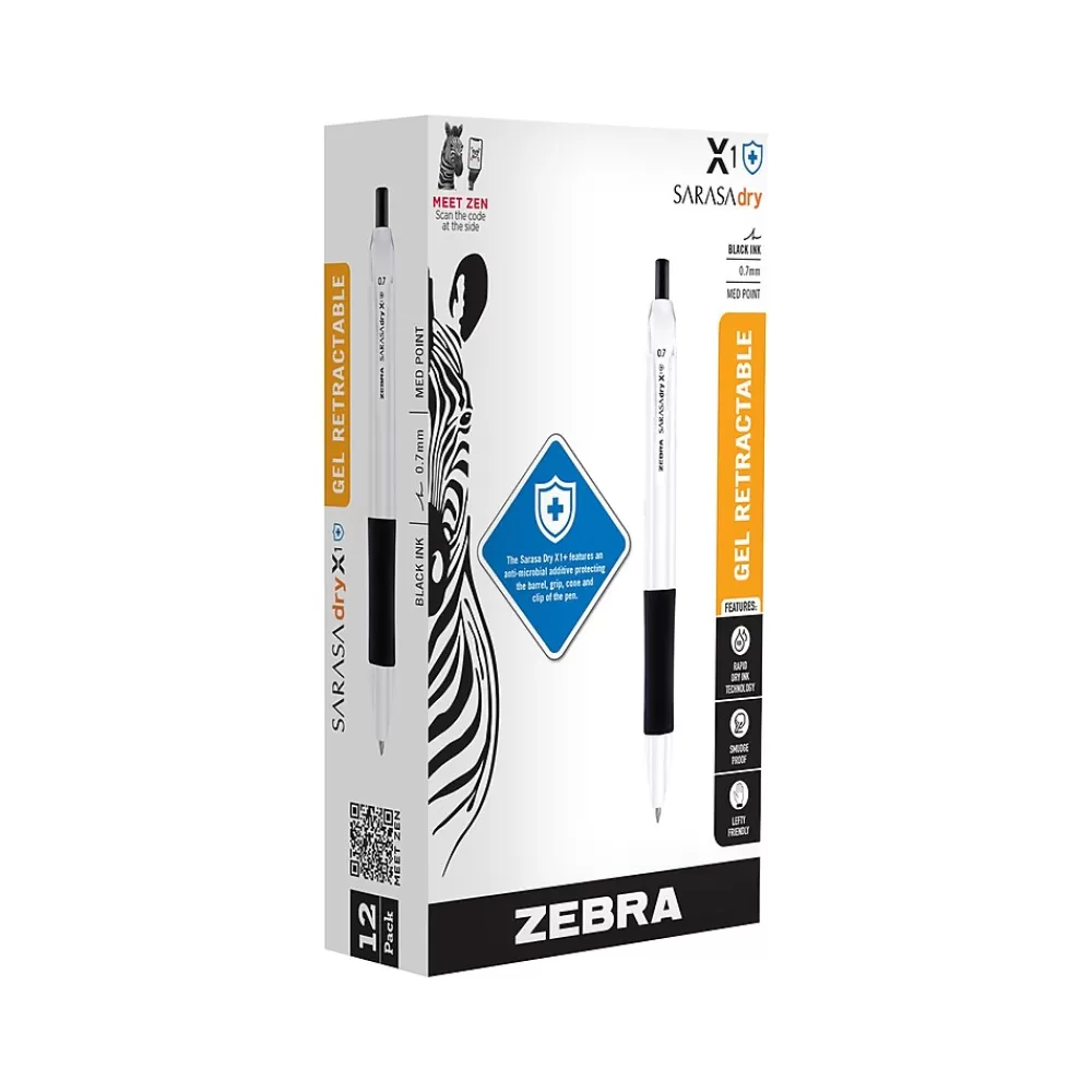 Zebra Pens<Sarasa Dry X1+ Retractable Gel Pen, Medium Point, 0.7mm, Black Ink, Dozen (41510)