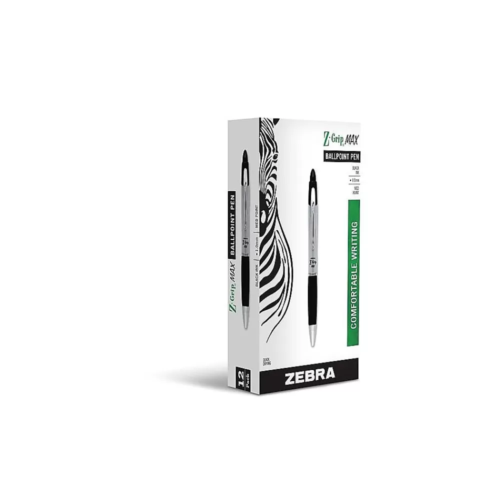 Zebra Pens<Z-Grip Max Retractable Ballpoint Pen, Medium Point, 1.0mm, Black Ink, Dozen (22410)