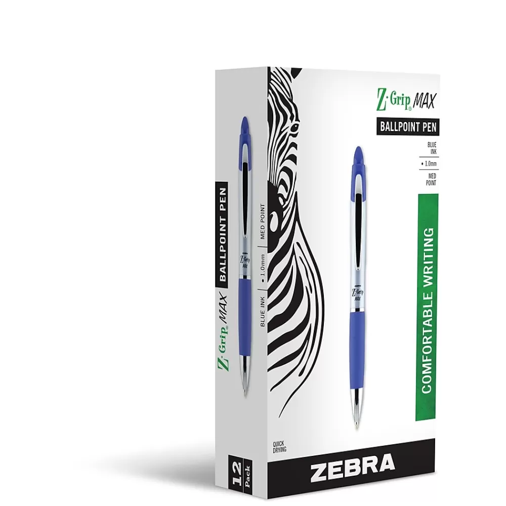 Zebra Pens<Z-Grip Max Retractable Ballpoint Pen, Medium Point, 1.0mm, Blue Ink, Dozen (22420)