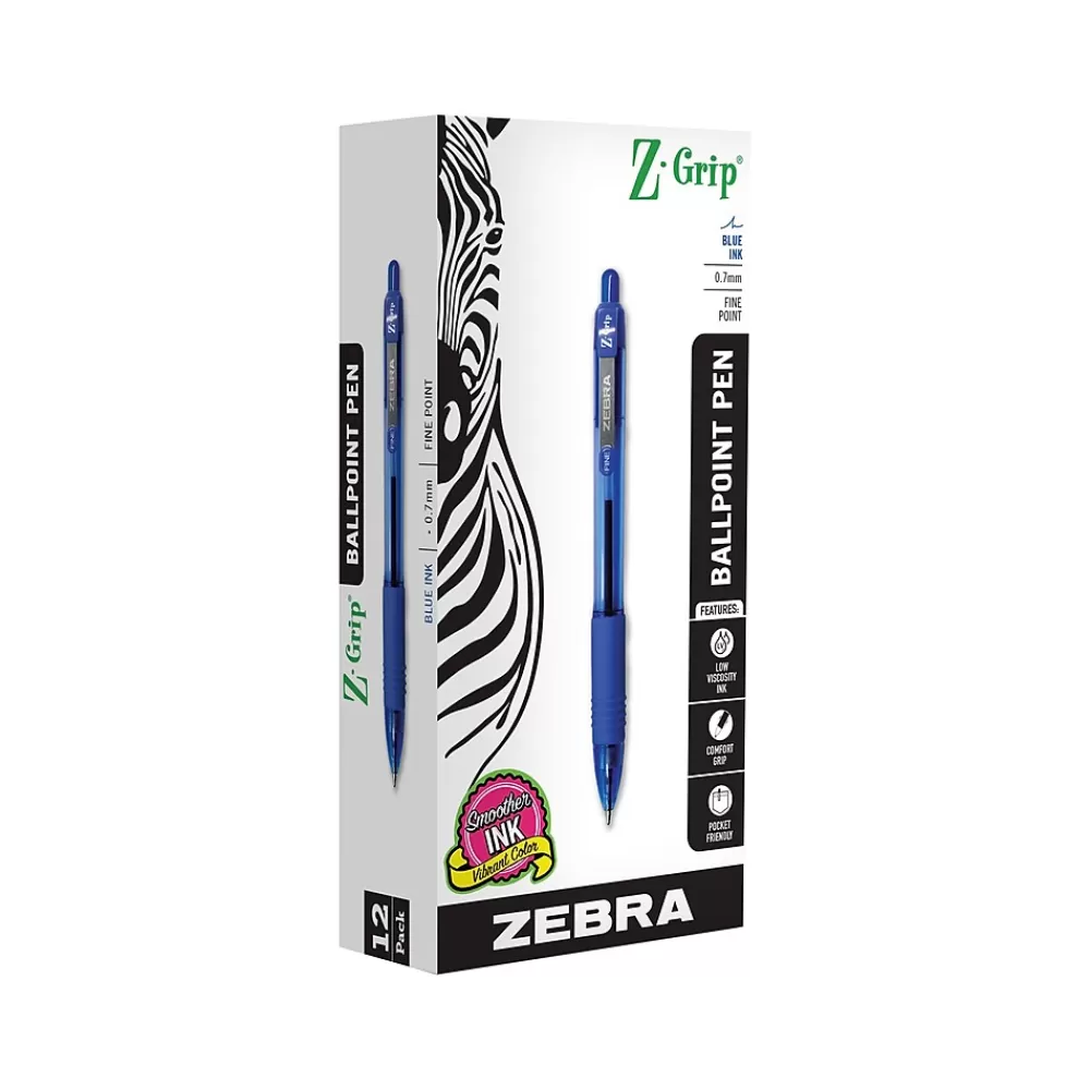 Zebra Pens<Z-Grip Retractable Ballpoint Pen, Fine Point, 0.7mm, Blue Ink, Dozen (23920)