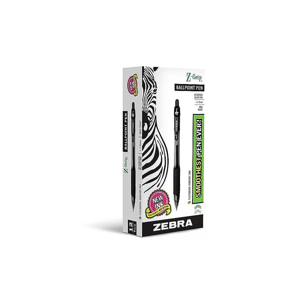 Zebra Pens<Z-Grip Retractable Ballpoint Pen, Medium Point, 1.0mm, Black Ink, Dozen (22210)