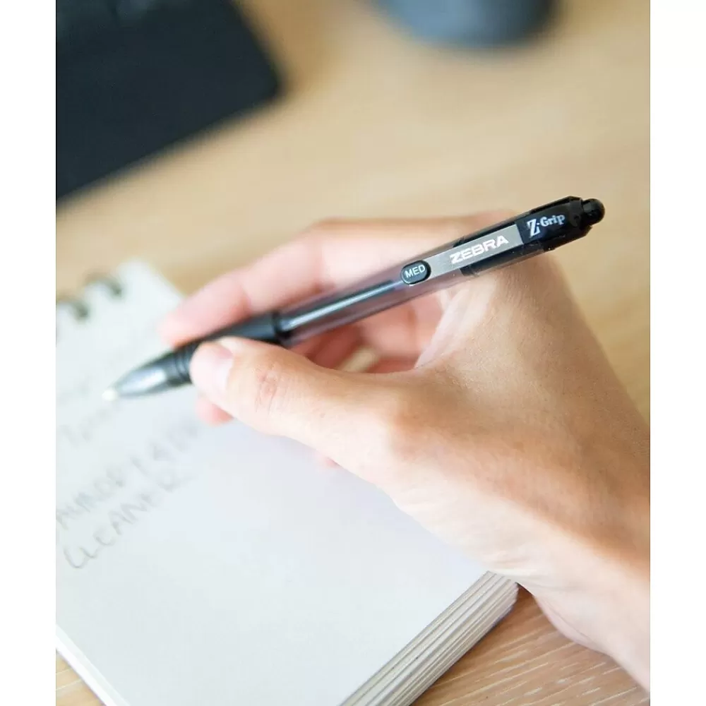 Zebra Pens<Z-Grip Retractable Ballpoint Pen, Medium Point, 1.0mm, Black Ink, Dozen (22210)
