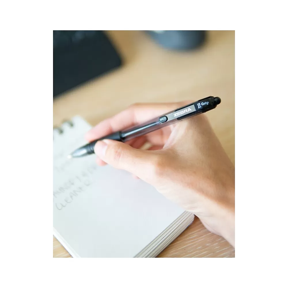 Zebra Pens<Z-Grip Retractable Ballpoint Pen, Medium Point, 1.0mm, Black Ink, 96/Pack (22196)