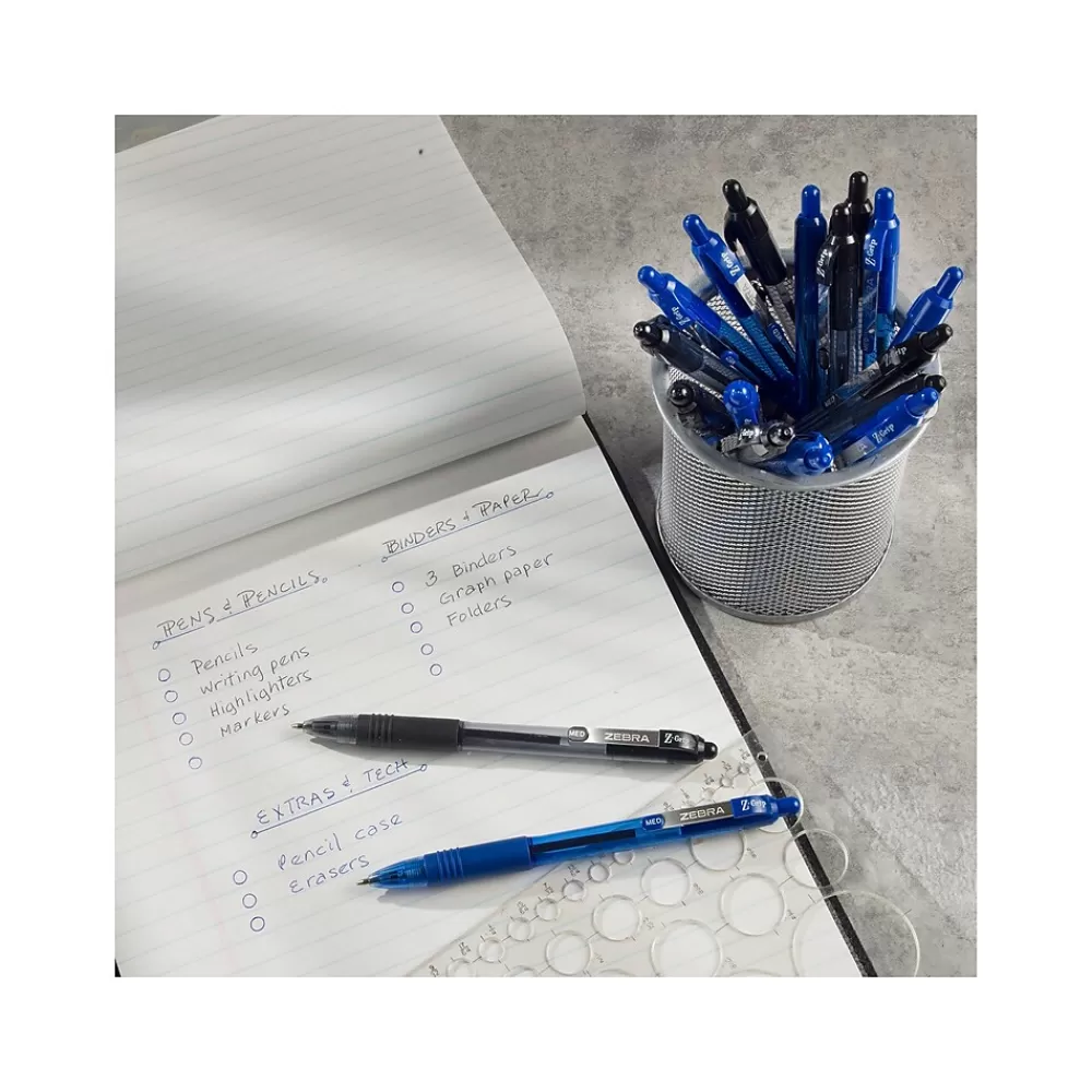 Zebra Pens<Z-Grip Retractable Ballpoint Pen, Medium Point, 1.0mm, Black Ink, 96/Pack (22196)
